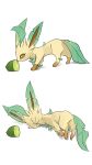  absurdres brown_eyes fishburi food from_side fruit highres leafeon licking lime_(fruit) lying meme on_side pokemon pokemon_(creature) pokemon_focus sequential simple_background sour_(taste) thour_(meme) tongue tongue_out white_background 