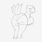 2026 animated anthro avian beak bent_over big_butt butt clothing digital_drawing_(artwork) digital_media_(artwork) eyes_closed hi_res monochrome panties potoobrigham raised_tail rear_view saddle shaking_butt simple_background solo standing tail thick_thighs underwear white_background