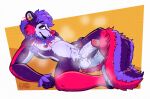  anthro armpit_tuft bodily_fluids body_hair elemental_creature erection flora_fauna flower flower_(anatomy) flower_creature fyhornz genital_fluids hair happy_trail hi_res hybrid male mammal mephitid musk musky_penis plant precum purple_hair saffron_(saffterdark) skunk skunk_tail smug solo stamen sweat 