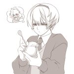  2boys alternate_costume closed_mouth commentary_request fire_emblem fire_emblem_fates hair_ribbon hairband high_ponytail highres leo_(fire_emblem_fates) male_focus multiple_boys necktie nknaxs open_mouth ponytail ribbon short_hair speech_bubble takumi_(fire_emblem) thought_bubble yaoi 