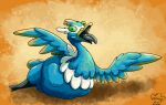 abdominal_bulge ambiguous_gender ambiguous_prey avian avian_feet beak blue_body cramorant facial_markings fan_character feathered_crest feathered_wings feathers feet feral feral_pred generation_8_pokemon green_eyes gyrotech head_crest head_markings leafysnivy male male_pred markings mask_(marking) membrane_(anatomy) nintendo open_mouth pokemon pokemon_(species) same_size_vore tail tail_feathers thunk_(gyro) toes vore webbed_feet white_markings wings yellow_markings