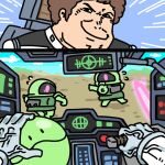  1boy afei_(sfma3248) amuro_ray asgore_running_over_dess_(meme) brown_hair chasing chibi cockpit commentary_request earth_federation energy_sword fleeing flying_sweatdrops gundam haro highres lever looking_at_viewer looking_back male_focus mecha mecha_focus mecha_pilot_suit meme mobile_suit mobile_suit_gundam normal_suit_(gundam) one-eyed outdoors piloting pov pov_hands robot running short_hair smile sword v-shaped_eyebrows veins veiny_hands weapon zaku_ii zeon 