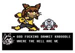 1_eye 2026 alpha_channel anthro brown_hair clothed clothing deltarune dialogue dialogue_box digital_media_(artwork) domestic_cat duo english_text felid feline felis female full-length_portrait gameoverse garmatatatas glitch_productions hair kaboodle_(gameoverse) kit_(gameoverse) kris_where_are_we machine male mammal meme pixel_(artwork) portrait red_eyes robot simple_background tail tan_body text transparent_background undertale_(series) white_body