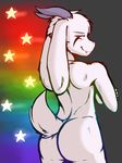  2017 anthro asriel_dreemurr boss_monster butt caprine crackers goat god_of_hyperdeath horn invalid_tag looking_back male mammal nude rainbow raised_tail red_eyes smile solo star undertale video_games 