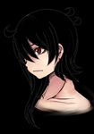  aoshima black_background black_hair closed_mouth collarbone commentary_request expressionless eyelashes face from_side hair_over_one_eye houjuu_nue lipstick long_hair looking_afar makeup red_eyes simple_background solo touhou 