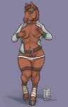 2016 anthro belt big_breasts blue_eyes bottomless breasts brown_fur chewycuticle clothed clothing colored_sketch ear_piercing equine eyewear female fur ginger goggles hi_res hooves horse leg_wraps licking licking_lips looking_at_viewer mammal nipple_pinch nipples open_jacket panties partially_clothed piercing pinch pubes pussy_juice signature simple_background solo teasing tongue tongue_out underwear wet_panties wraps 