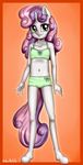  2017 anibaruthecat anthro anthrofied border bow_bra bow_panties boy_shorts bra breasts clothed clothing equine female flat_chested friendship_is_magic green_bra green_eyes green_panties hair hi_res horn long_hair mammal multicolored_hair my_little_pony navel smile solo sweetie_belle_(mlp) training_bra two_tone_hair underwear underwear_only unicorn young 