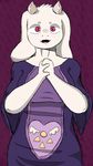  caprine clothed clothing cute floppy_ears goat horn mammal red_eyes robe salamikii simple_background sketch smile teeth toriel undertale video_games 