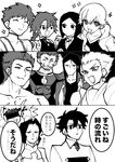  6+boys age_comparison alexander_(fate/grand_order) armor bangs beard bob_cut caster_(fate/zero) censored check_translation child_gilgamesh comic commentary_request facial_hair fate/grand_order fate/hollow_ataraxia fate/zero fate_(series) fergus_mac_roich_(fate/grand_order) fergus_mac_roich_(young)_(fate/grand_order) fujimaru_ritsuka_(male) gilgamesh gilles_de_rais_(fate/grand_order) greyscale grin highres identity_censor jitome kurosawa_kaichi long_hair lord_el-melloi_ii male_focus monochrome multiple_boys older parted_bangs ponytail rider_(fate/zero) school_uniform shirtless short_hair sleeveless smile sparkle sweater trait_connection translation_request uniform waver_velvet 