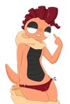  clothed clothing frill hood lizard middle_finger mohawk nintendo panties pants_down partially_clothed pok&eacute;mon reptile salamikii scalie scowl scrafty underwear video_games 