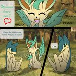  &lt;3 2017 ambiguous_gender atlas_(artist) blush canine colored comic dialogue digital_media_(artwork) duo edit eeveelution english_text eyes_closed fangs female feral forest happy hi_res kemono leafeon mammal nintendo open_mouth outside pok&eacute;mon quilava sexylopunny text translated tree video_games 