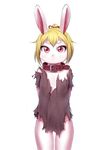  1girl blonde_hair collar female furry no_panties original rabbit raizinndx red_eyes short_hair simple_background slave smile solo thigh_gap white_background 