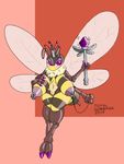 antennae anthro arthropod bee big_breasts blush breasts colored crown female flying huge_breasts insect multi_limb neck_tuft nipple_piercing nipples nude piercing pussy queen royalty scepter simple_background solo sparkle stinger totalgarbage tuft wide_hips wings 