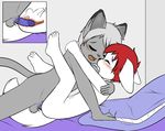  5_fingers 5_toes anal anal_penetration anthro balls bedding blanket blush canine cat child cub eyes_closed feline fennec fox fur grey_fur grey_hair hair internal male male/male mammal open_mouth penetration pillow red_hair toes white_fur winterfox young 