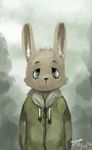  2016 anthro cheek_tuft clothed clothing green_eyes half-length_portrait hoodie inner_ear_fluff lagomorph looking_at_viewer male mammal panzery25 portrait rabbit signature solo tuft 