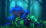  2017 blue_feathers cutie_mark equine eyes_closed feathered_wings feathers female feral friendship_is_magic hair horn long_hair mammal my_little_pony outside penetration princess_luna_(mlp) restrained shydale solo tentacles tongue tongue_out winged_unicorn wings 