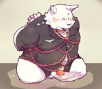  anthro balls blush bottomless bound canine clothed clothing dog erection fur humanoid_penis male mammal overweight penis precum solo white_fur 犬酱 