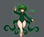  breasts covered_navel curly_hair green_eyes green_hair grey_background highres hips one-punch_man short_hair simple_background small_breasts solo tatsumaki the_golden_smurf thick_thighs thighs 