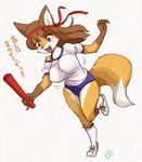  artist_request blue_eyes brown_hair fox furry long_hair open_mouth school_sportswear 