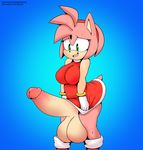  2017 absurd_res amy_rose anthro argento balls big_balls big_penis blush bottomless breasts clothed clothing crossgender dickgirl erection eyelashes furfireburst hedgehog hi_res huge_balls humanoid_penis hyper hyper_balls hyper_penis intersex mammal open_mouth penis simple_background solo sonic_(series) 