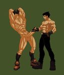  2boys animated animated_gif bara erection full_body guilty_gear handjob m.u.g.e.n male_focus multiple_boys penis penis_grab pixal_art pixel sol_badguy topless wince yaoi 