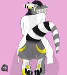  2017 anthro beautyofthebass big_butt bottomless butt canine clothed clothing digital_media_(artwork) fur grin hair hi_res invalid_color invalid_tag looking_at_viewer male mammal mikalovesyou monster raised_tail simple_background smile solo sweat white_fur wide_hips 