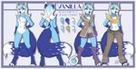  2014 4_toes anthro barefoot blue_fur blue_hair blue_nose breasts canine clothed clothing digitigrade featureless_breasts featureless_crotch female fox fur hair mammal model_sheet navel neotheta nude smile solo standing toes 