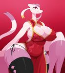  anthro bare_shoulders big_breasts big_butt black_legwear black_nose breasts butt chinese_clothing chinese_dress cleavage cleavage_cutout clothed clothing digital_media_(artwork) dress female flower hi_res legwear looking_at_viewer mammal mienshao nintendo nipple_bulge plant pok&eacute;mon red_eyes simple_background smile solo sssonic2 thick_thighs video_games wide_hips 