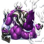  2017 abs animal_genitalia anthro balls big_penis clothed clothing cum dragon erection excessive_cum fire grisser horn huge_penis hyper invalid_tag kneeling male male_lactation markings muscular muscular_male nipple_piercing nipples orgasm pecs penis piercing solo torn_clothing 