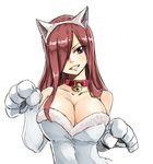  :d animal_ears bare_shoulders bell breasts cat_ears cat_paws cosplay elbow_gloves erza_scarlet fairy_tail fake_animal_ears gloves jingle_bell large_breasts leotard long_hair mashima_hiro official_art open_mouth paw_gloves paws red_hair smile strapless teeth upper_body 