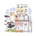  absurdres blonde_hair blue_eyes chair commentary_request crocs dog dress girls_und_panzer hair_ribbon highres kadotani_anzu laika_(sputnik2nd) long_hair momogaa nishizumi_miho original reizei_mako ribbon sakaguchi_karina sundress table 