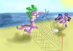  beach crossgender friendship_is_magic jbond my_little_pony seaside spike_(mlp) sport twilight_sparkle_(mlp) volleyball 