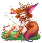  clothing crossgender fangs female gnar_(lol) league_of_legends looking_at_viewer piercing riot_games simple_background solo teeth tusks video_games white_background yordle 