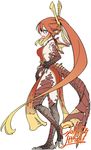  2017 agnaktor animal_ears ass blush breasts china_dress chinese_clothes claws commentary_request dated dragon_ears dragon_girl dress green_eyes hair_ornament highres long_hair medium_breasts monster_hunter multicolored_hair no_pupils open_mouth orange_hair personification ponytail scales side_slit sideboob signature sketch solo tail talons two-tone_hair very_long_hair yoshida_hideyuki 