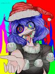  :p blue_hair doremy_sweet drugs hat highres milkyteaart multicolored multicolored_background multicolored_eyes open_mouth red_hat self_upload smile tongue tongue_out touhou 