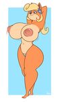  2017 anthro areola bandicoot big_breasts big_butt blonde_hair border breasts butt clothed clothing coco_bandicoot crash_bandicoot_(series) erect_nipples eyebrows eyelashes eyeshadow female hair hi_res huge_breasts komponi makeup mammal marsupial navel nipples solo thick_thighs topless video_games voluptuous white_border wide_hips 