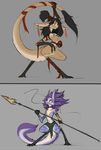  black_hair female hair melee_weapon out-of-placers piercing polearm purple_hair smile solo spear valsalia watsup weapon yinglet 