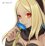  blonde_hair dark_skin flaxvivi flower gravity_daze gravity_daze_2 hairband kitten_(gravity_daze) long_hair looking_at_viewer red_eyes scarf smile solo 