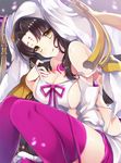  :q bad_id bad_pixiv_id black_hair breasts cleavage fate/extra fate/extra_ccc fate_(series) headdress large_breasts long_hair looking_at_viewer purple_legwear sesshouin_kiara smile solo thighhighs tongue tongue_out yellow_eyes yuzu-aki 