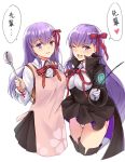  2girls bangs bb_(fate)_(all) bb_(fate/extra_ccc) blush breasts fate/extra fate/extra_ccc fate/stay_night fate_(series) large_breasts long_hair looking_at_viewer matou_sakura multiple_girls purple_eyes purple_hair red_ribbon ribbon smile very_long_hair yuemanhuaikong 