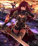  cygames gloves holding holding_weapon long_hair official_art red_eyes red_hair scarlet_sabreur shadowverse sword weapon 