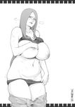  1girl blush breasts covering_nipples greyscale katarina_du_couteau large_breasts league_of_legends long_hair looking_at_viewer navel nipples panties pants_down panty_pull pubic_hair solo 