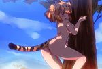  1girl animal_ears anus ass back bare_back blush female from_behind jaguar_(kemono_friends) kemono_friends looking_back lya_nko nude open_mouth outdoors pussy shadow short_hair solo tail 