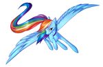  alphaaquilae blue_feathers equine feathered_wings feathers female feral flying friendship_is_magic hair hooves mammal multicolored_hair my_little_pony pegasus pink_eyes rainbow_dash_(mlp) rainbow_hair solo spread_wings wings 