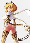  animal_ears ass blonde_hair blush breasts covered_nipples elbow_gloves from_behind fur_collar gloves iwahana jaguar_(kemono_friends) jaguar_ears jaguar_print jaguar_tail kemono_friends kneepits large_breasts looking_at_viewer looking_back multicolored multicolored_clothes multicolored_hair multicolored_legwear scarf short_hair short_sleeves skindentation smile solo standing tail thighhighs thighs 