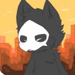  ambiguous_gender black_fur blush canine changed_(video_game) chano city cub fur mammal mask puro_(changed) smile solo sunset white_eyes wolf young 
