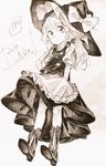  boots braid commentary_request hat highres iiha_toobu kirisame_marisa long_hair monochrome side_braid single_braid skirt skirt_set solo touhou vest witch_hat 