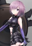  armor ass black_legwear blush breasts eyebrows_visible_through_hair fate/grand_order fate_(series) large_breasts looking_at_viewer mash_kyrielight navel pink_hair purple_eyes short_hair smile solo thighhighs yuki_shiro 