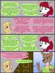 anthro baby blonde_hair child clothed clothing comic cub dialogue digital_media_(artwork) english_text feline female fur green_eyes hair kammypup kammypup_(artist) kangaroo mammal marsupial outside phone red_hair simple_background sitting smile speech_bubble text young 