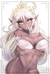  absurdres ahoge artist_name blush breasts cleavage dark_skin eyebrows_visible_through_hair highres jewelry kanachirou large_breasts long_hair looking_at_viewer navel necklace original pointy_ears red_eyes sketch solo twitter_username white_hair 